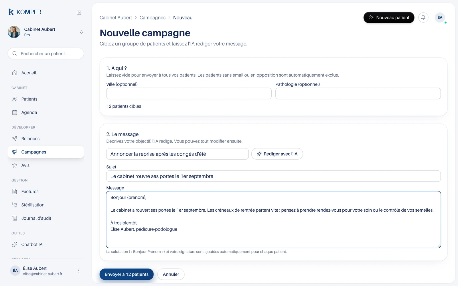 La création d'une campagne et son compteur d'audience