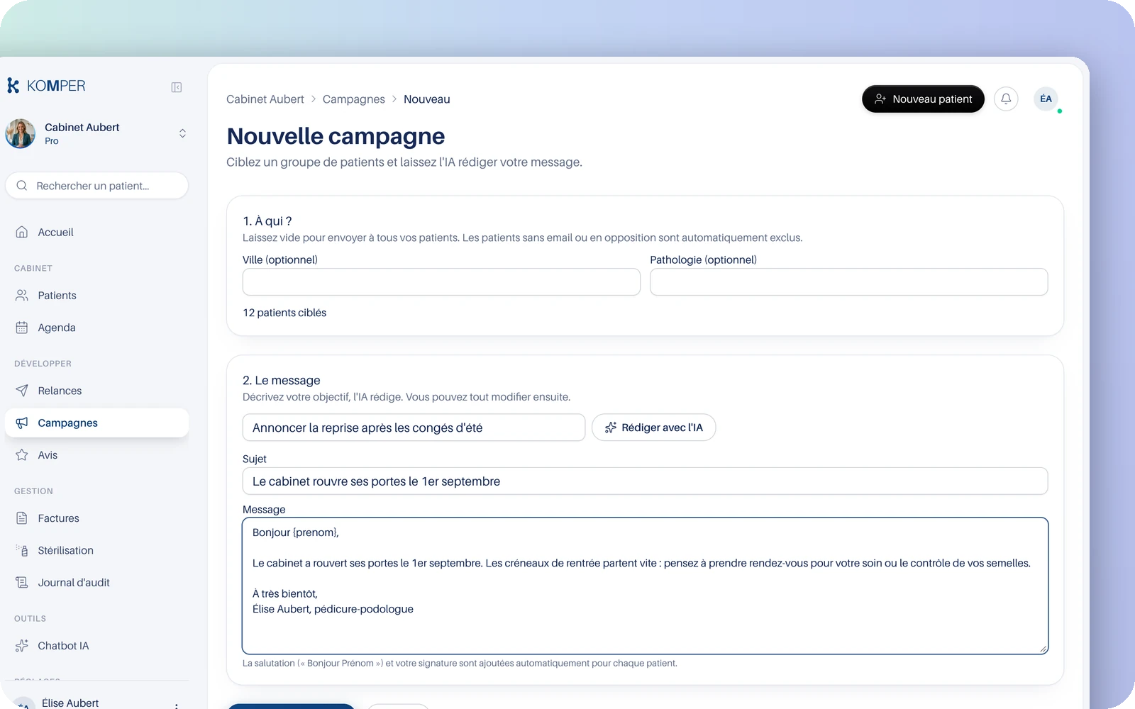 KOMPER : Relances et campagnes