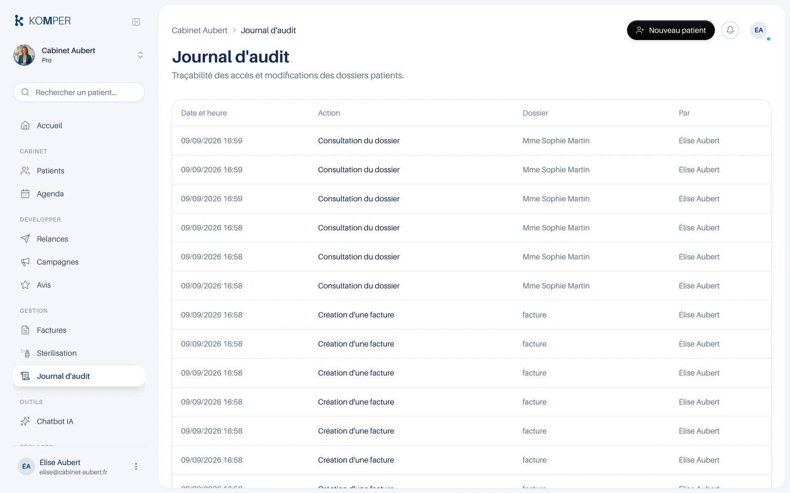Le journal d'audit : chaque accès à un dossier est tracé