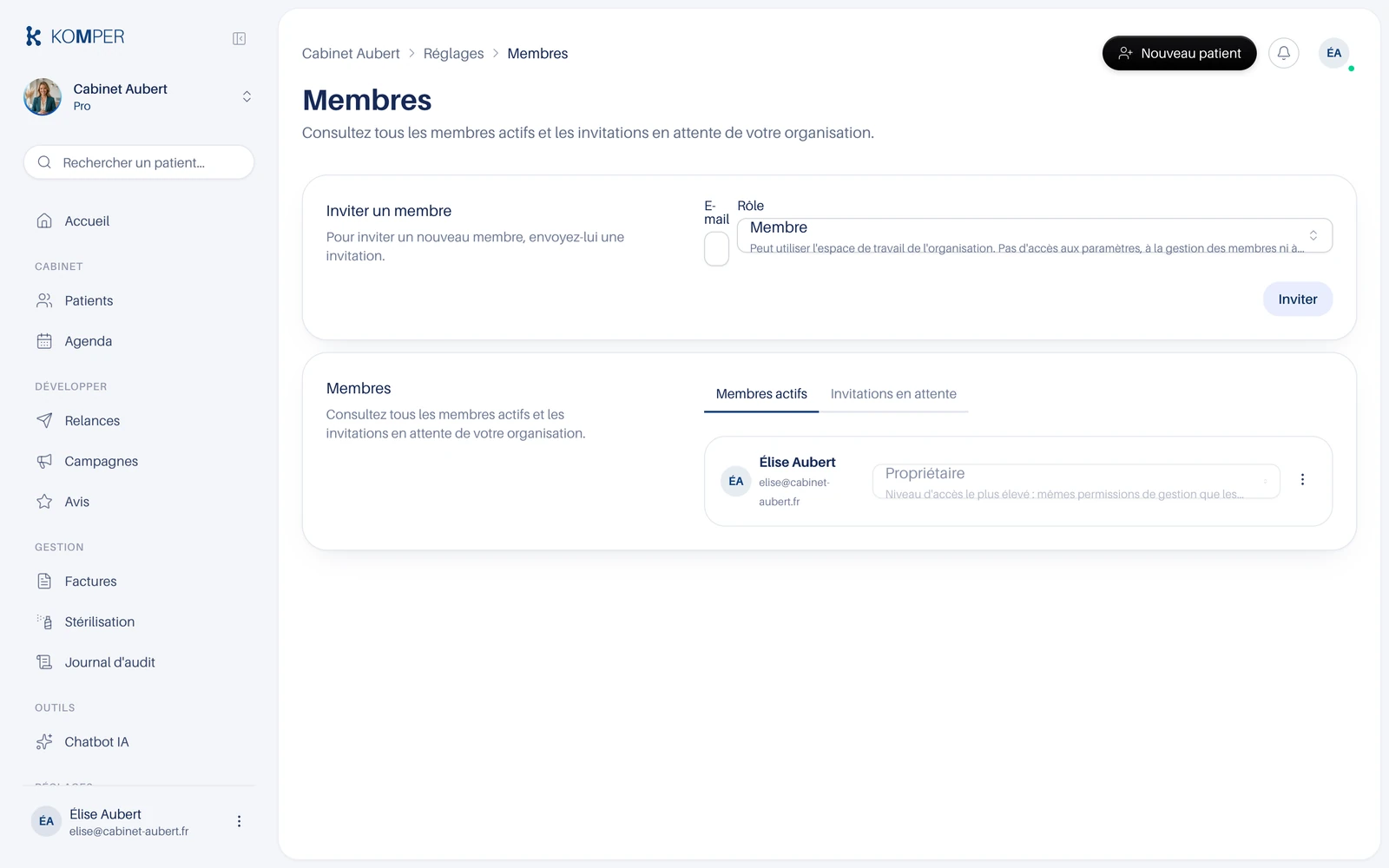 La page des membres du cabinet